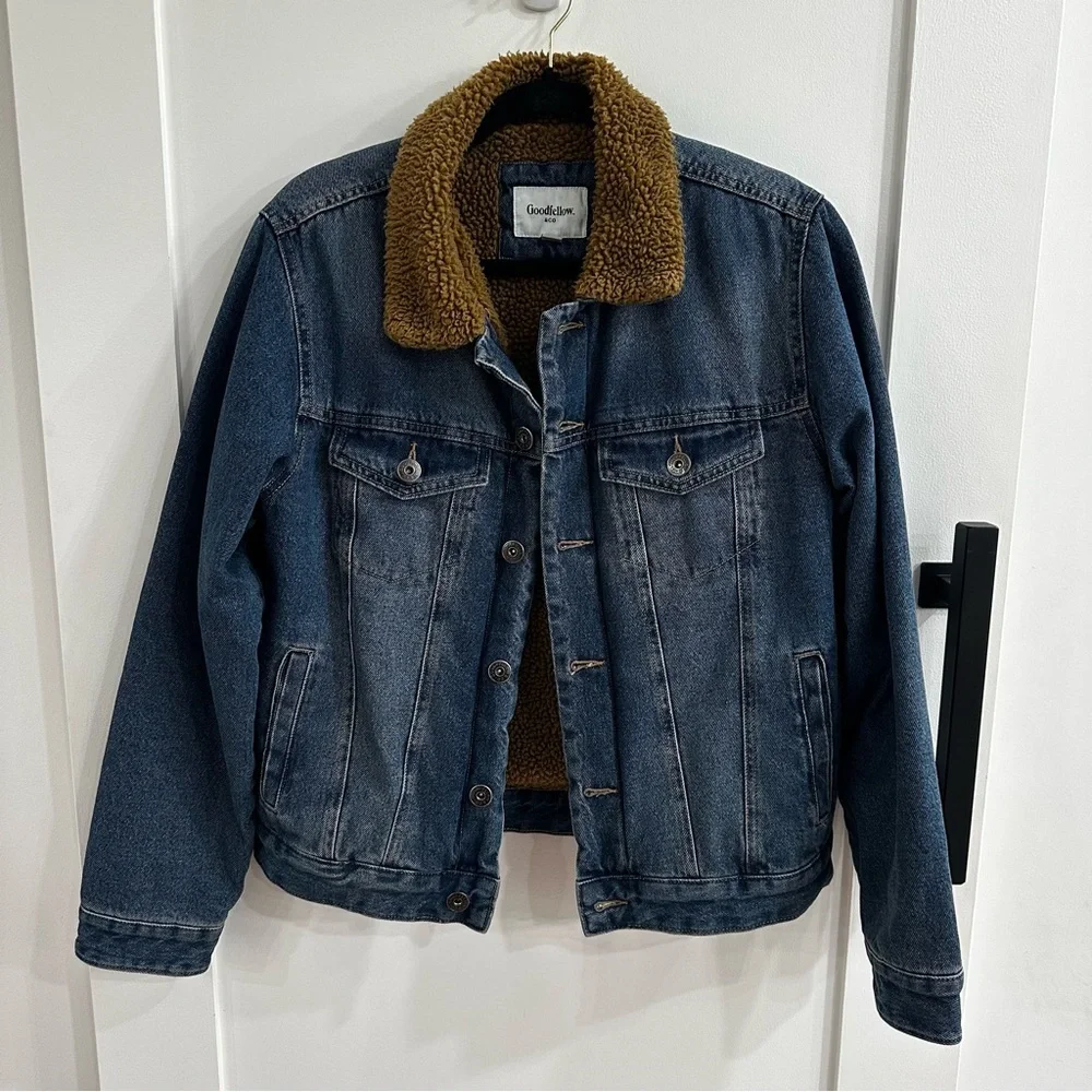 Goodfellow & Co Men’s Sherpa Lined Denim Trucker Jacket Blue Small